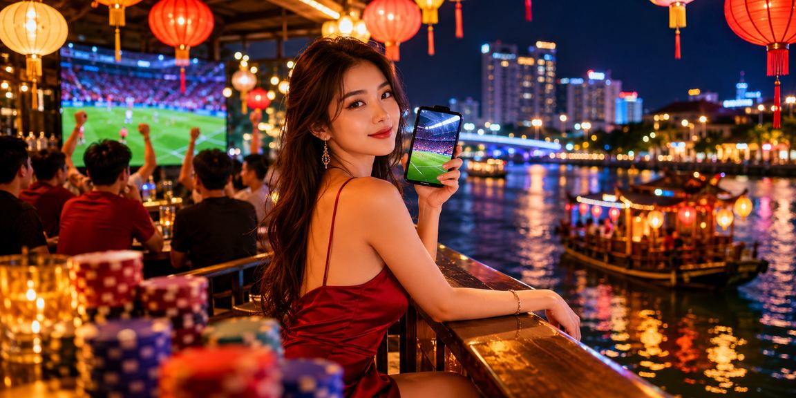 Người hâm mộ bóng đá tại Hà Nội xem trận đấu và theo dõi kèo cược dưới ánh đèn lồng lễ hội