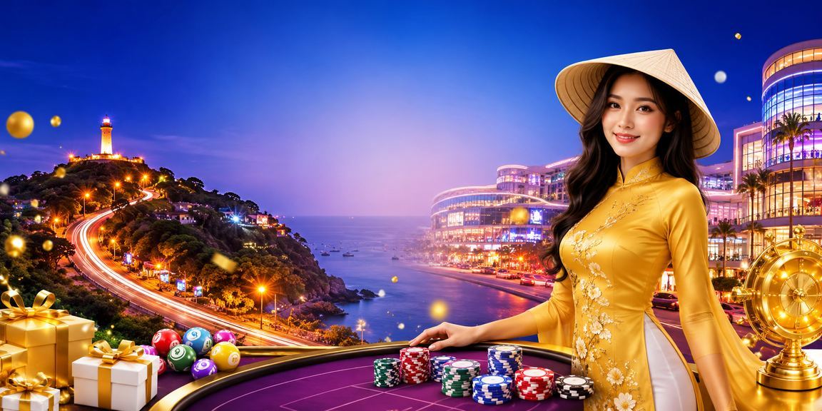 Người chơi thưởng thức xổ số tại Vũng Tàu với bối cảnh cà phê và biển
